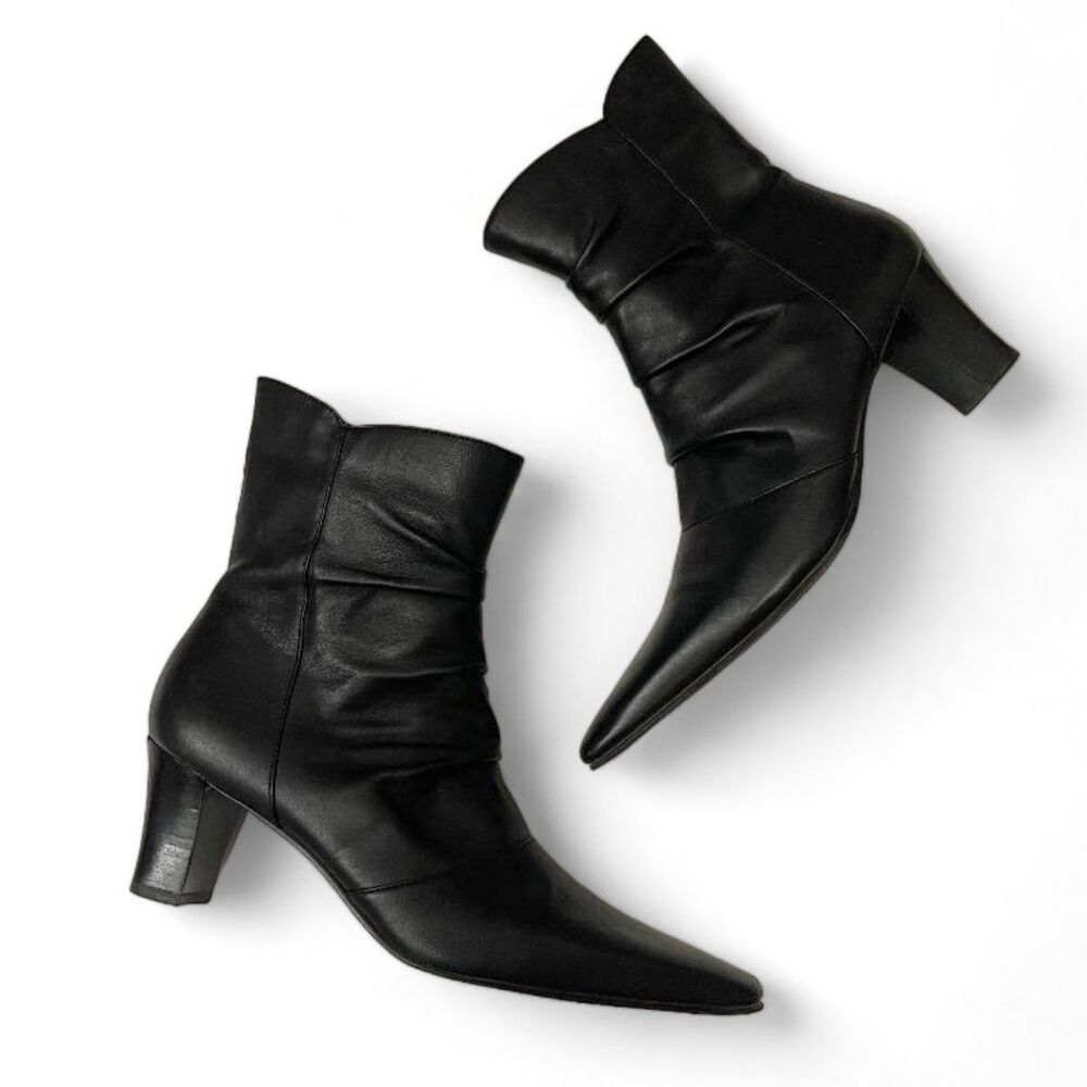 DAVID TATE Summit Square Toe Black Heeled Leather Bootie, 10.5 Narrow